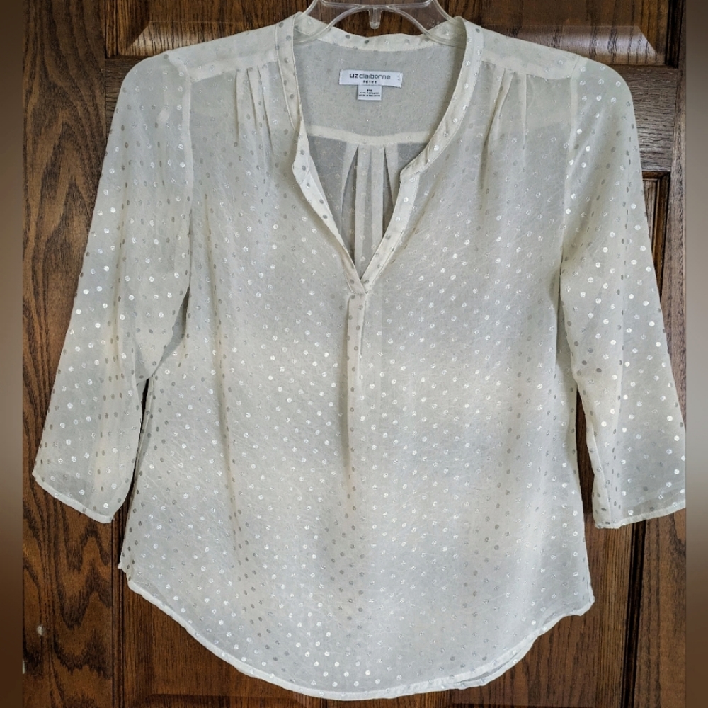 Liz Claiborne Sheer V-Neck Pullover w/ Polka Dots - Sz PM